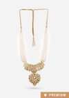 Gold Plated Necklace With Kundan Adorned Pendant And Pearl Strings By Prerto