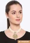 Gold Plated Necklace With Kundan Centrepiece And Pearl Strings By Prerto