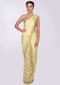 Macaroon tan half and half saree in net and crepe only on Kalki