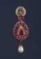 Magenta Crystal Studded Drop Shaped Danglers With Stones And Dangling Pearl Online - Kalki Fashion