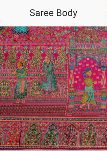 Magenta Dola Silk Saree With Traditional Prints