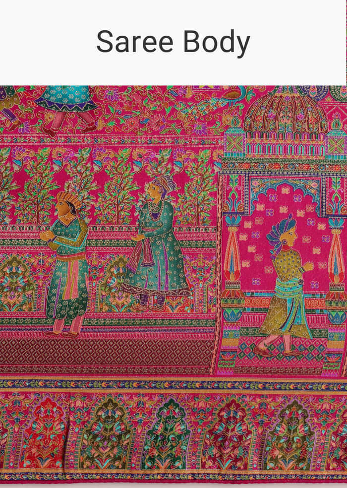 Magenta Dola Silk Saree With Traditional Prints