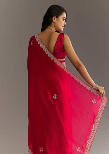Magenta Gota Patti Embroidered Saree With Stones And Cutdana Work