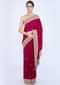 Magenta jute cotton saree with embroidered butti and border only on Kalki
