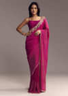Magenta Organza Saree With Cut Dana And Sequin Embroidery