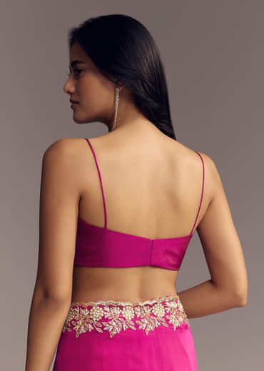 Magenta Organza Saree With Cut Dana And Sequin Embroidery