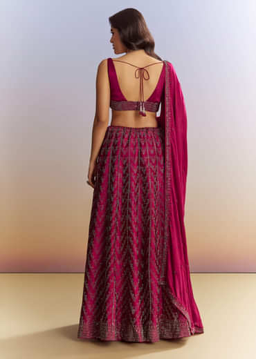 Magenta Pink Satin Bridesmaid Lehenga With Stone Work