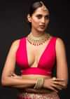 Magenta Sleeveless Blouse In Raw Silk With A Plunging Trapeze Neckline