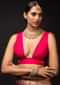 Magenta Sleeveless Blouse In Raw Silk With A Plunging Trapeze Neckline