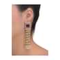 Magenta Stone Studded Square Earrings With Pearl And Chain Tassels Online - Kalki Fashion
