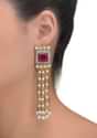 Magenta Stone Studded Square Earrings With Pearl And Chain Tassels Online - Kalki Fashion