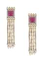 Magenta Stone Studded Square Earrings With Pearl And Chain Tassels Online - Kalki Fashion
