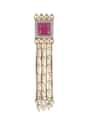 Magenta Stone Studded Square Earrings With Pearl And Chain Tassels Online - Kalki Fashion