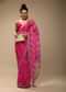 Magenta Dual Toned Saree In Organza With Lehariya Print And Gotta Patti Embroidered Paisley Motifs On The Pallu