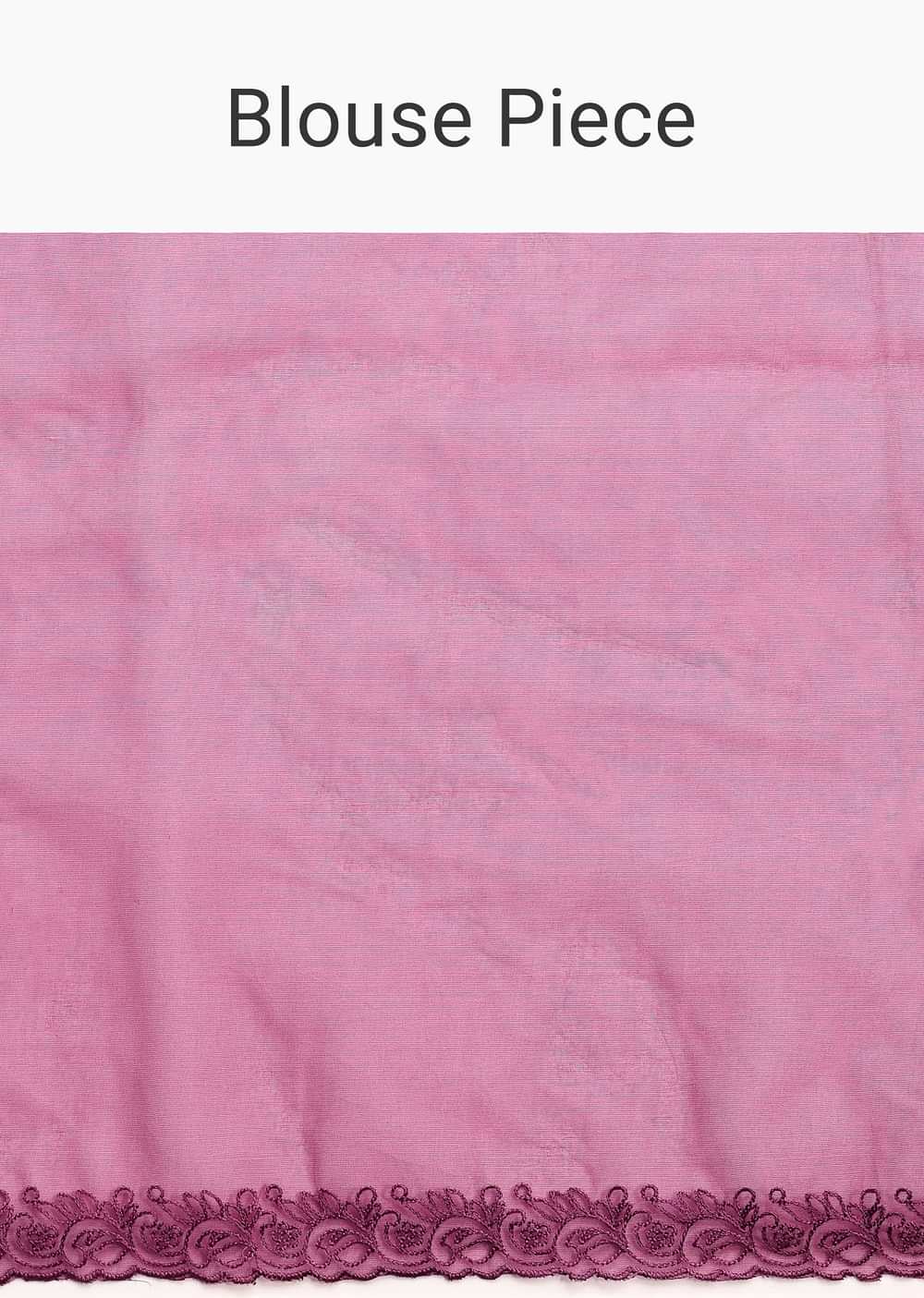 Magenta Organza Saree With Floral Resham Work And Unstitched Blouse