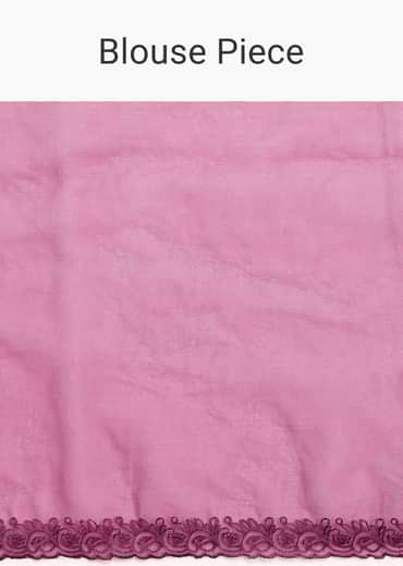 Magenta Organza Saree With Floral Resham Work And Unstitched Blouse