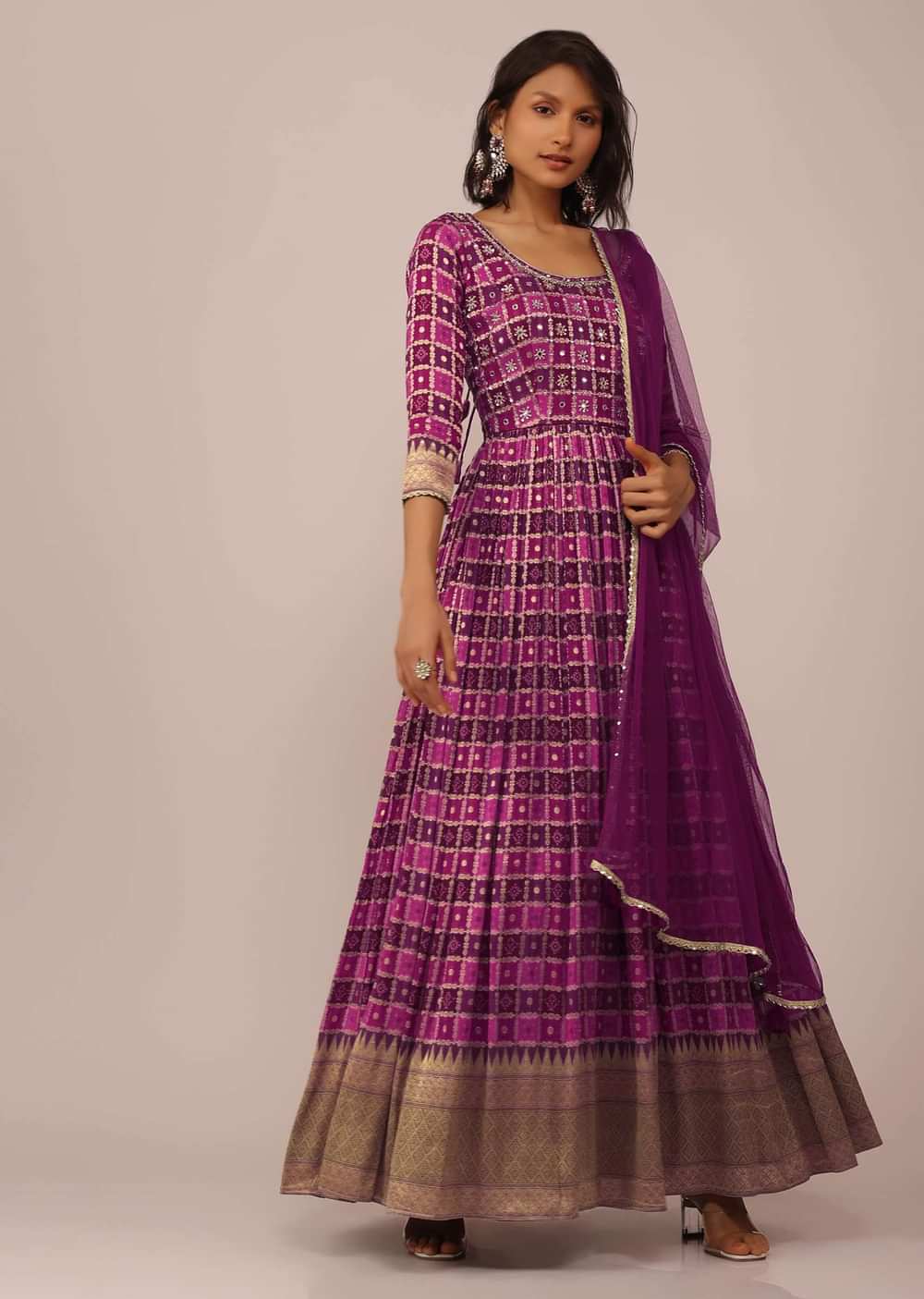Magenta Pink Anarkali Set in Georgette with Embroidered Belt And Dupatta