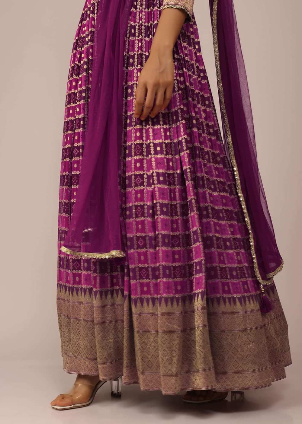 Magenta Pink Anarkali Set in Georgette with Embroidered Belt And Dupatta