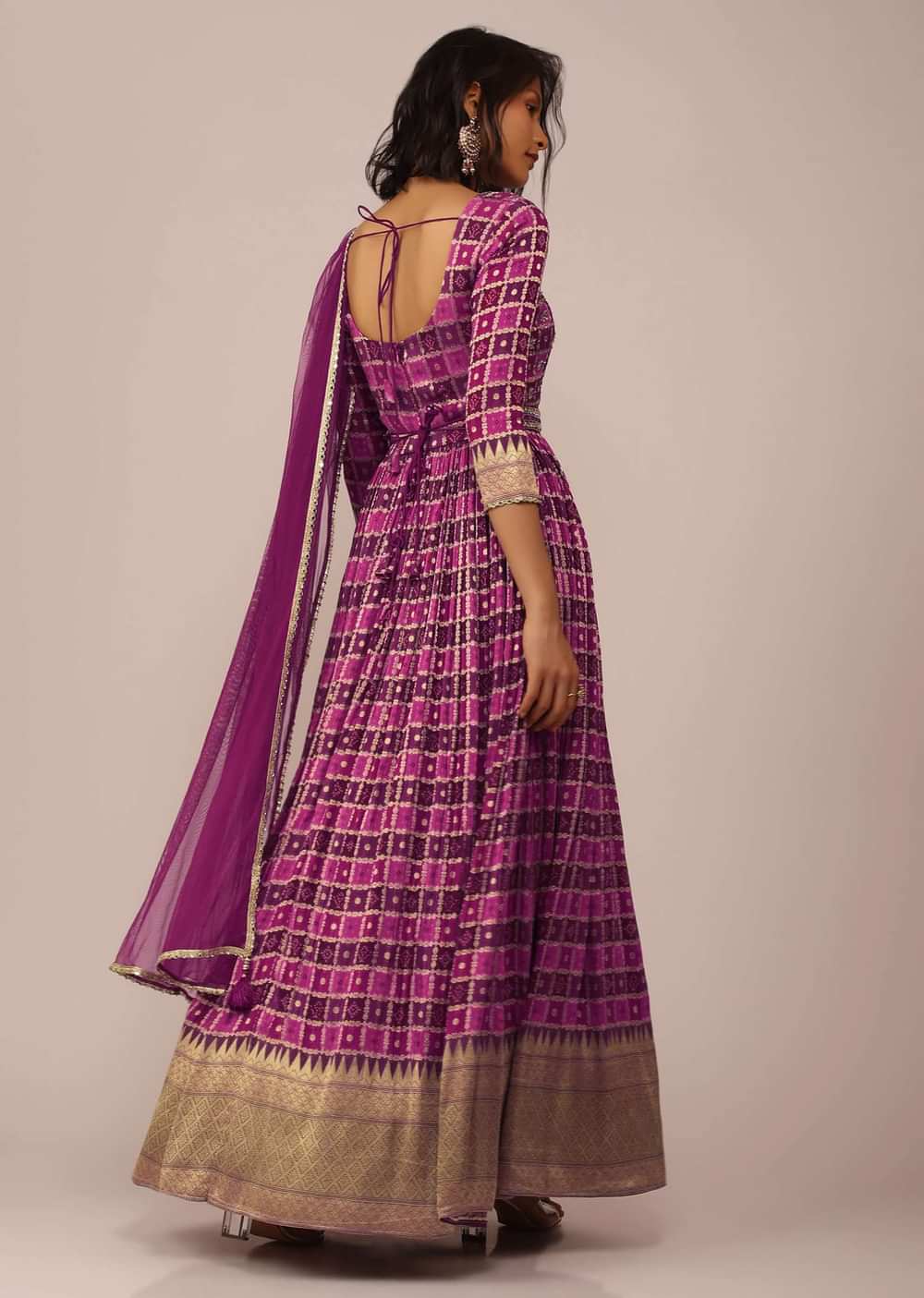Magenta Pink Anarkali Set in Georgette with Embroidered Belt And Dupatta
