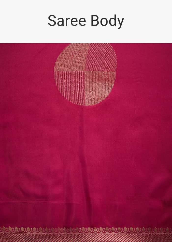 Magenta Pink Dola Silk Saree With Zari Work In Geometric Patterns