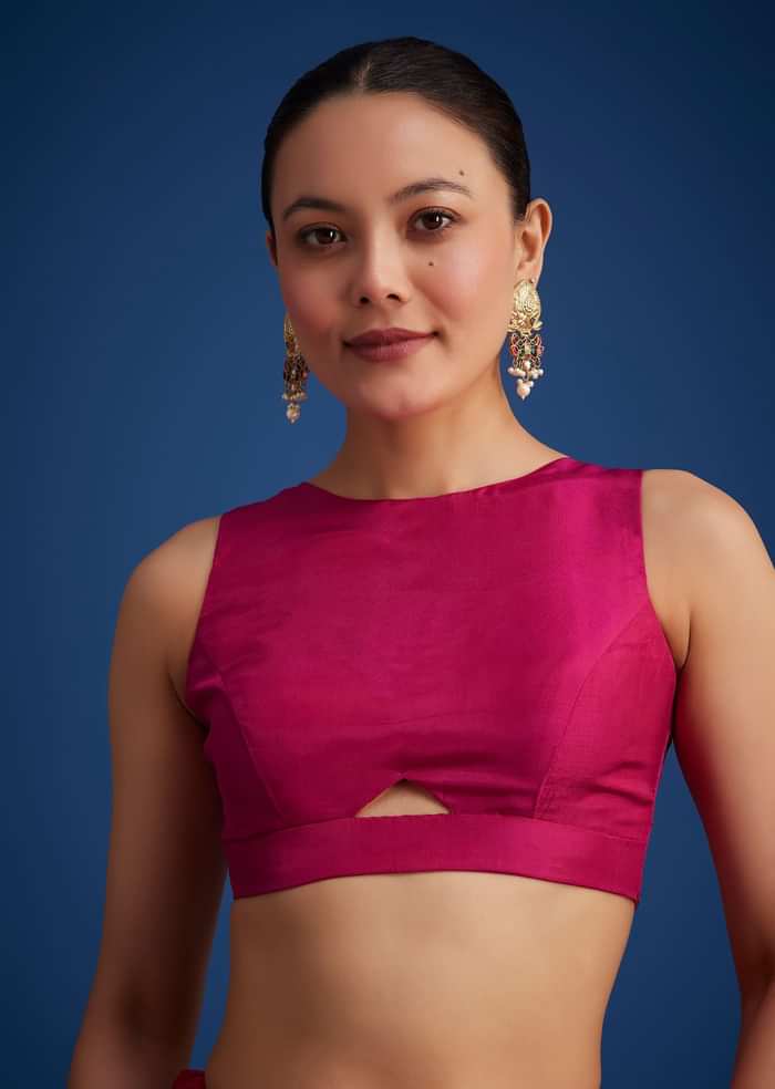 Magenta Pink Dola Silk Saree With Zari Work In Geometric Patterns