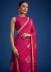 Magenta Pink Dola Silk Saree With Zari Work In Geometric Patterns