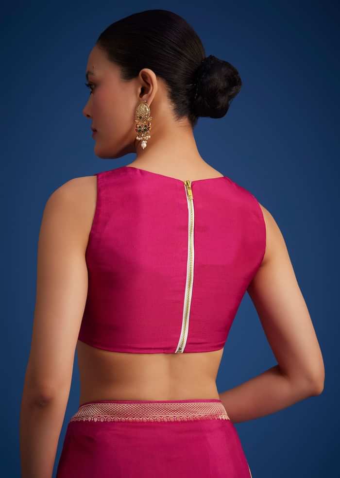 Magenta Pink Dola Silk Saree With Zari Work In Geometric Patterns