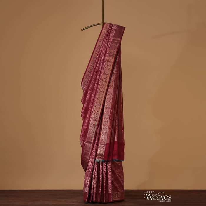 Magenta Pink Kanjivaram Saree In Pure Uppada Silk With Zari Weave And Unstitched Blouse