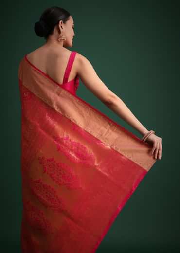 Magenta Pink Patola Silk Saree With Zari Woven Work