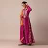 Magenta Pink Printed Embroidery Anarkali Pant Set With Dupatta