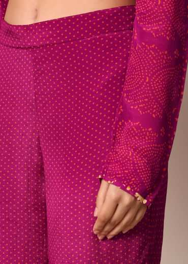 Magenta Pink Printed Embroidery Anarkali Pant Set With Dupatta