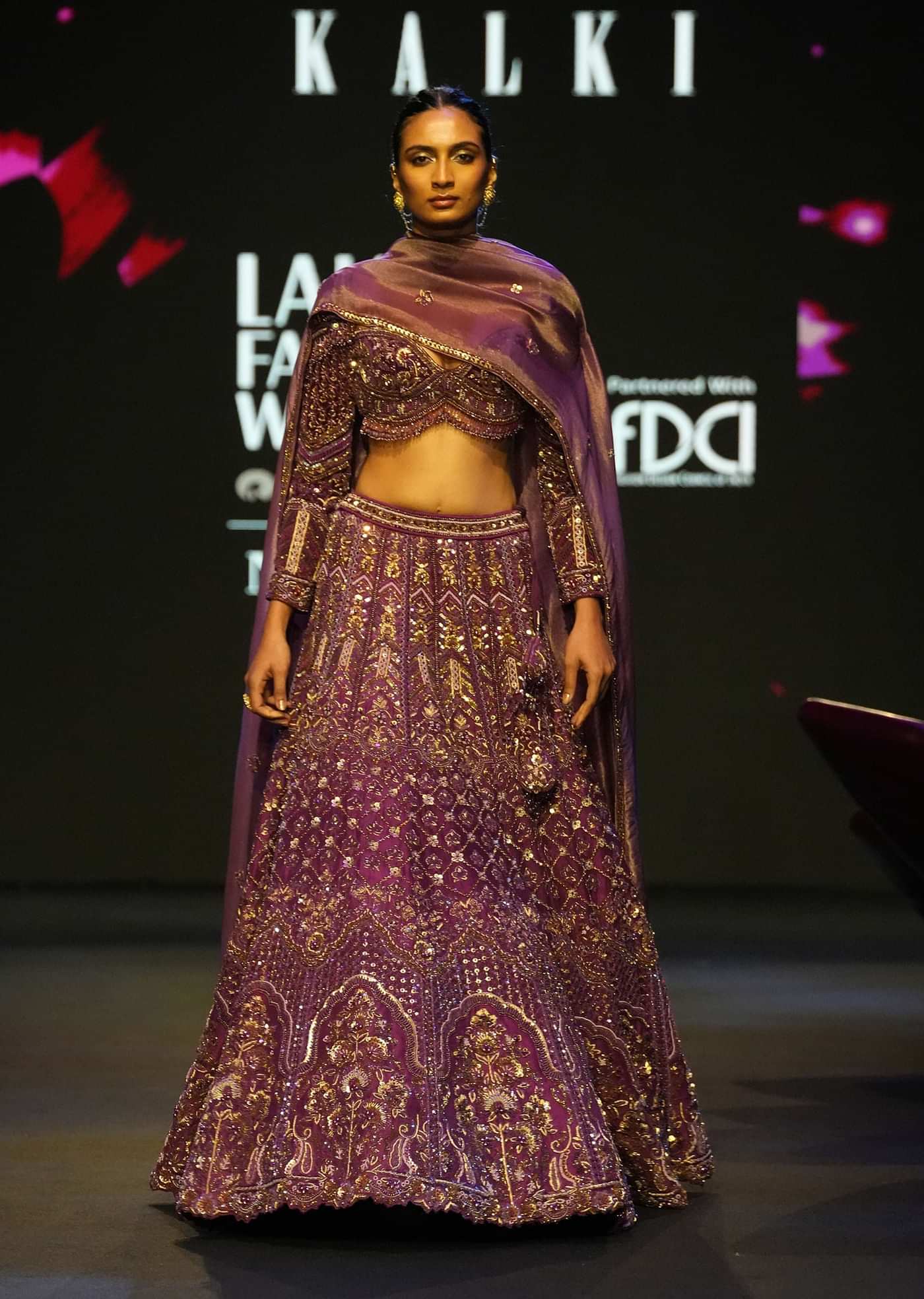 Magenta Embroidered Bridal Lehenga With Full Sleeves Blouse And Dupatta