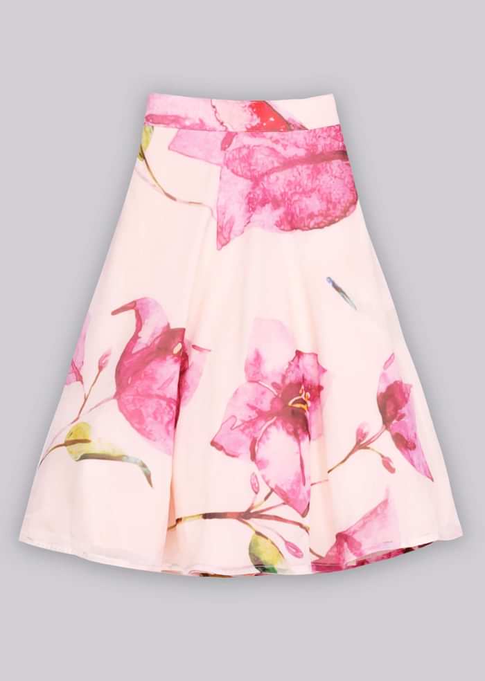 Kalki Girls Magenta ruffle top with peach floral printed lehenga