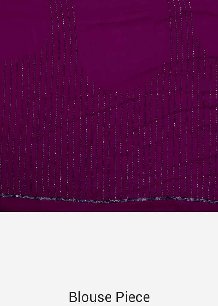 Magenta saree in satin chiffon with cut dana border only on Kalki