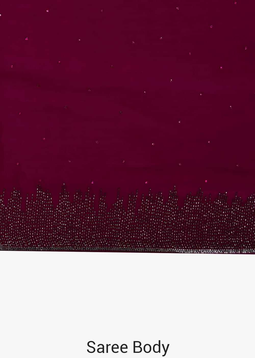 Magenta saree in satin chiffon with cut dana border only on Kalki