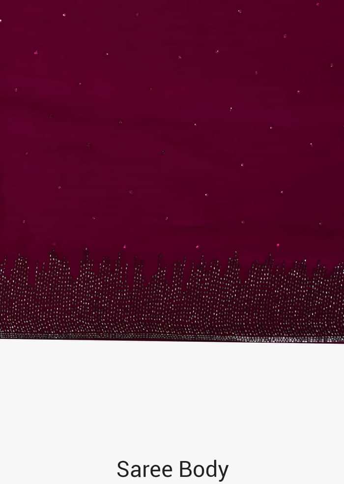 Magenta saree in satin chiffon with cut dana border only on Kalki