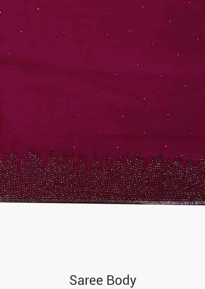 Magenta saree in satin chiffon with cut dana border only on Kalki