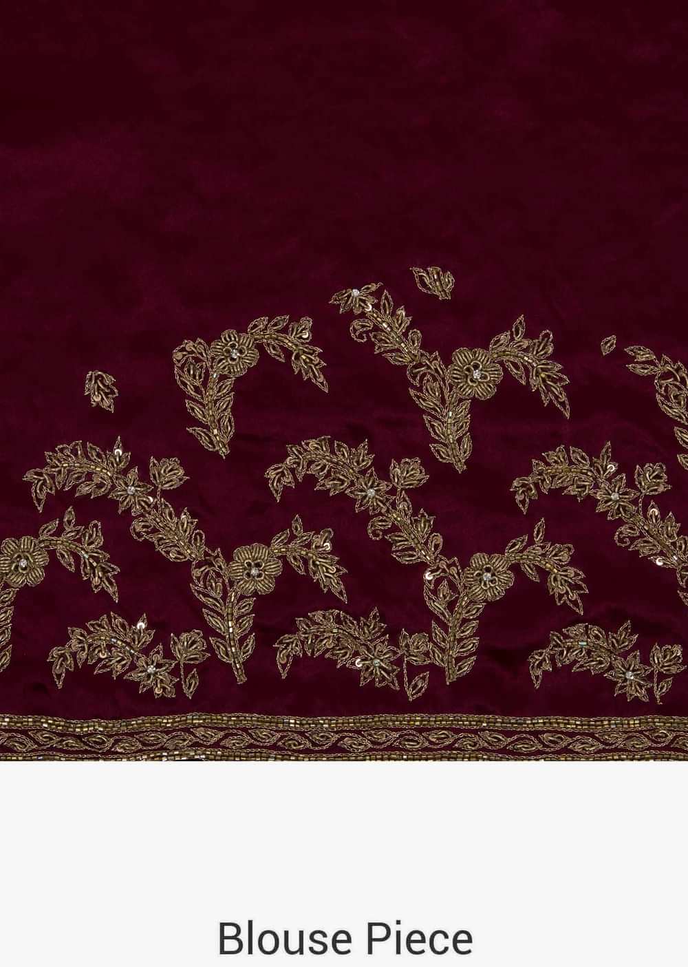 Magenta Saree in satin enhanced in zardosi embroidery only on Kalki