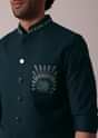 Majestic Green Short Kurta With Elegant Embroidered Bandi