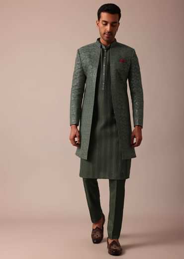 Majestic Green Silk Sherwani Set