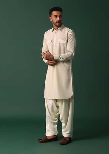 Majestic Ivory White Pathani Kurta Set