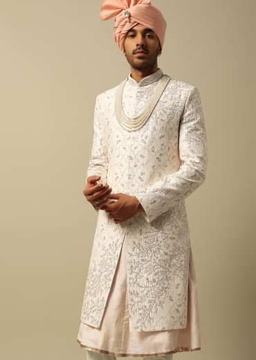 Majestic White Raw Silk Sherwani
