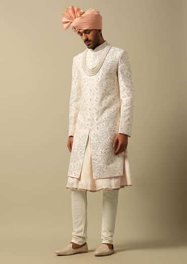 Majestic White Raw Silk Sherwani