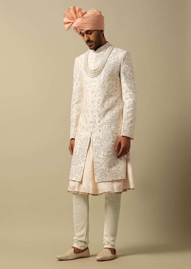 Majestic White Raw Silk Sherwani