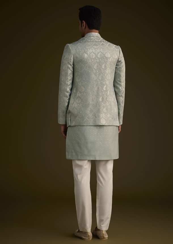 Grey Silk Jodhpuri Suit Featuring Foil Print