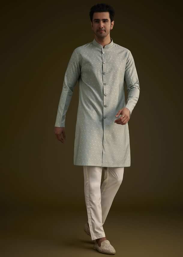 Grey Silk Jodhpuri Suit Featuring Foil Print
