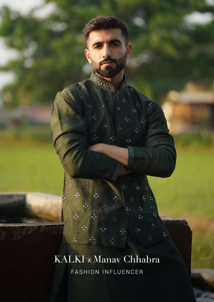 Dark Green Nehru Jacket And Kurta Set In Raw Silk With Resham And Mirror Abla Embroidered Geometric Buttis
