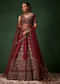 Maroon Bridal Moti Silk Lehenga Set with  Two Dupattas