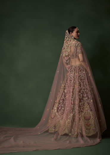 Maroon Bridal Silk Embellished Lehenga Set with  Two Dupattas