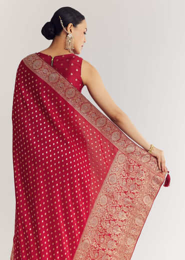 Maroon Butti Work Saree With Floral Border
